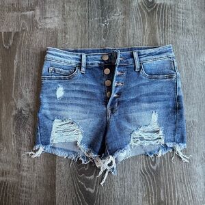 Windsor Button-Up Distressed Jean Shorts